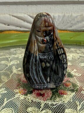 Vintage 60s Zuni Fetish Double Sided Corn Maiden Picasso Marble 2.25" tall